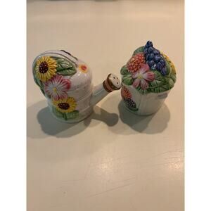 Vintage Cottagecore Omnibus Watering can and Flower Pot Salt and Pepper Shaker